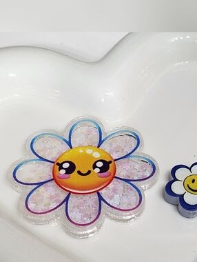 Flower Flatback Shaker Focal Bead Daisy Smile Badge Flats Planae Keychain Craft